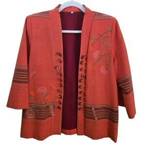 Stunning Vintage Unique Floral Butterfly Embroidered 80s Jacket Size L
